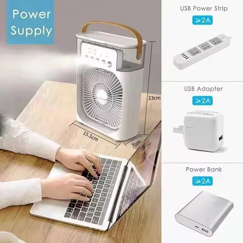 Cool Mist Fan, Air Cooler Fan, Fan With Led Light, USB Desktop Fan, Table Fan With Humidifier, CoolBreeze Hub
